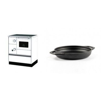 Set Küchenofen Alfa Plam Alfa 70 Favorit, 6kW + Emaillierte gusseisenpfanne mit zwei Griffen Solagio, Black Onyx, Ф19cm - Kaminofen - Holzofen mit Backfach