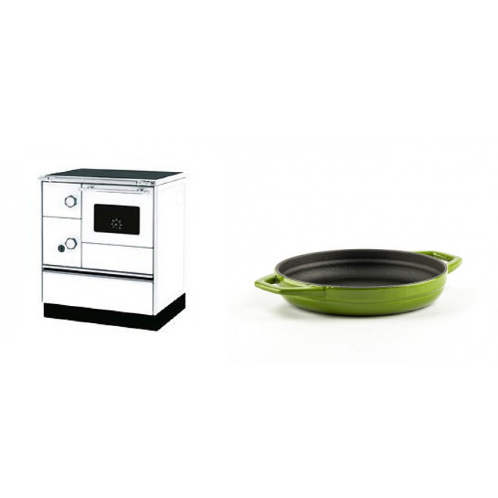 Set Küchenofen Alfa Plam Alfa 70 Favorit, 6kW + Emaillierte gusseisenpfanne mit zwei Griffen Solagio, Bamboo, Ф16cm | Kaminofen - Holzofen mit Backfach | Kaminofen |