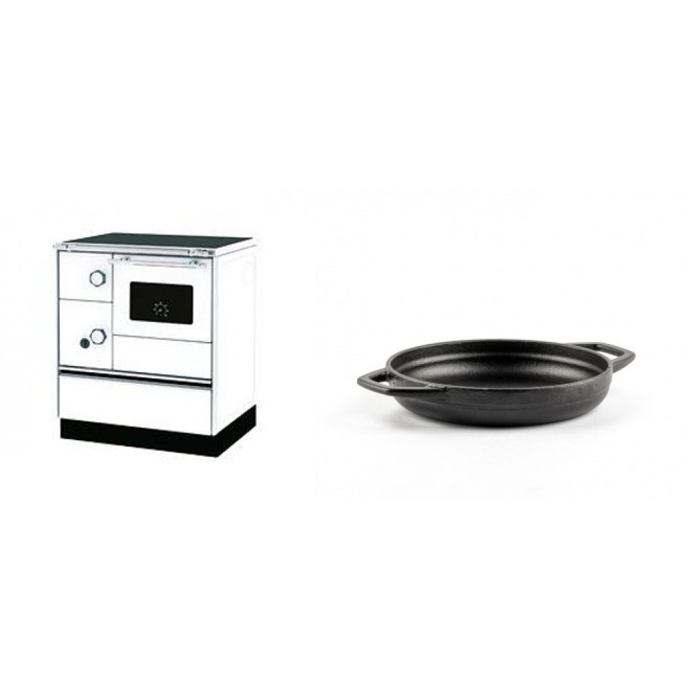 Set Küchenofen Alfa Plam Alfa 70 Favorit, 6kW + Emaillierte gusseisenpfanne mit zwei Griffen Solagio, Black Onyx, Ф16cm | Kaminofen - Holzofen mit Backfach | Kaminofen |