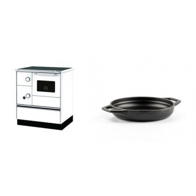 Set Küchenofen Alfa Plam Alfa 70 Favorit, 6kW + Emaillierte gusseisenpfanne mit zwei Griffen Solagio, Black Onyx, Ф16cm - Kaminofen - Holzofen mit Backfach
