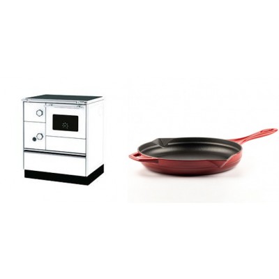 Set Küchenofen Alfa Plam Alfa 70 Favorit, 6kW + Emaillierte Gusseisenpfanne Solagio, Rubin, Ф28cm - Kaminofen - Holzofen mit Backfach