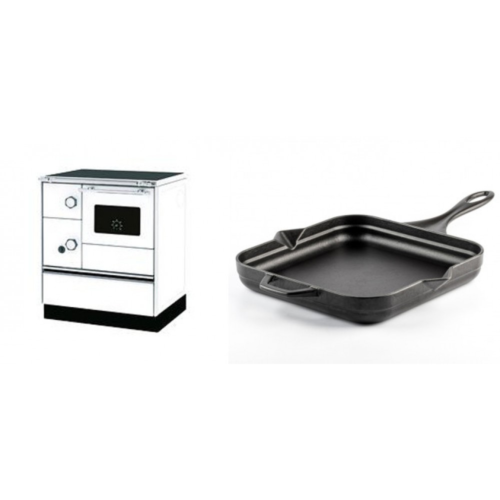 Set Küchenofen Alfa Plam Alfa 70 Favorit, 6kW + Emaillierte Gusseisenpfanne Solagio, Black Onyx, 28x28cm | Kaminofen - Holzofen mit Backfach | Kaminofen |