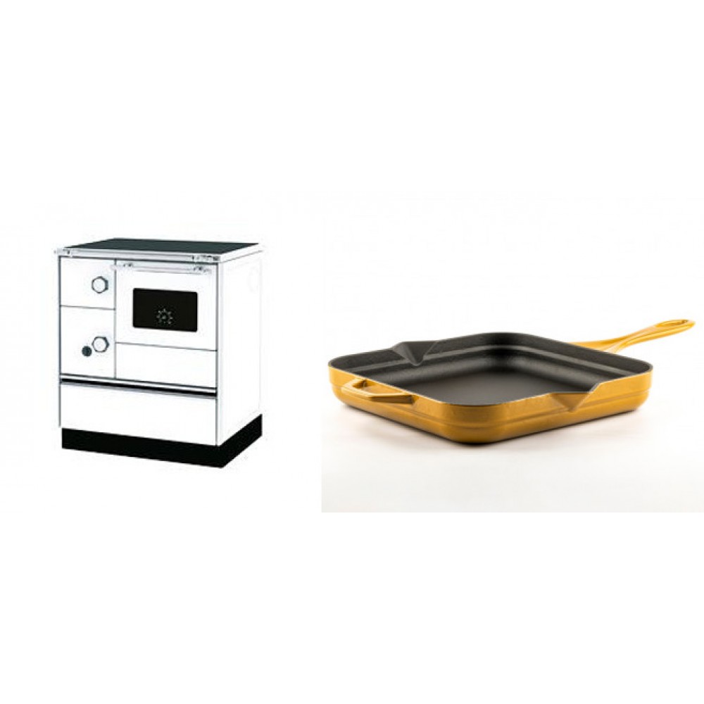 Set Küchenofen Alfa Plam Alfa 70 Favorit, 6kW + Emaillierte Gusseisenpfanne Solagio, Dijon, 28x28cm | Kaminofen - Holzofen mit Backfach | Kaminofen |