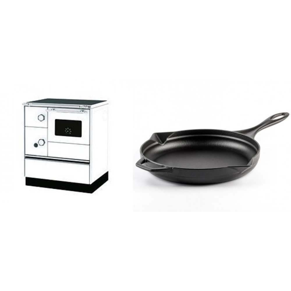 Set Küchenofen Alfa Plam Alfa 70 Favorit, 6kW + Emaillierte Gusseisenpfanne Solagio, Black Onyx, Ф28cm | Kaminofen - Holzofen mit Backfach | Kaminofen |