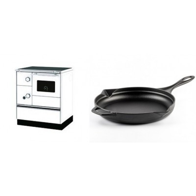 Set Küchenofen Alfa Plam Alfa 70 Favorit, 6kW + Emaillierte Gusseisenpfanne Solagio, Black Onyx, Ф28cm - Kaminofen - Holzofen mit Backfach