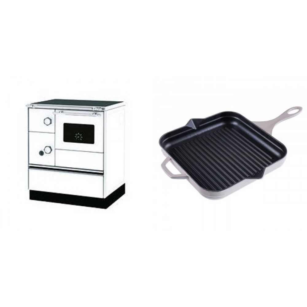 Set Küchenofen Alfa Plam Alfa 70 Favorit, 6kW + Emaillierte grillpfanne Gusseisen Solagio, Ivory, 28x28cm