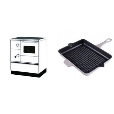 Set Küchenofen Alfa Plam Alfa 70 Favorit, 6kW + Emaillierte grillpfanne Gusseisen Solagio, Ivory, 26x32cm - Kaminofen - Holzofen mit Backfach