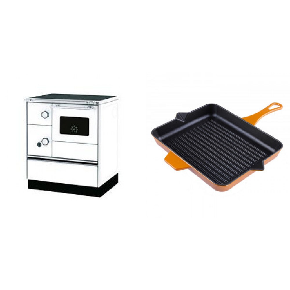 Set Küchenofen Alfa Plam Alfa 70 Favorit, 6kW + Emaillierte grillpfanne Gusseisen Solagio, Dijon, 26x32cm | Kaminofen - Holzofen mit Backfach | Kaminofen |