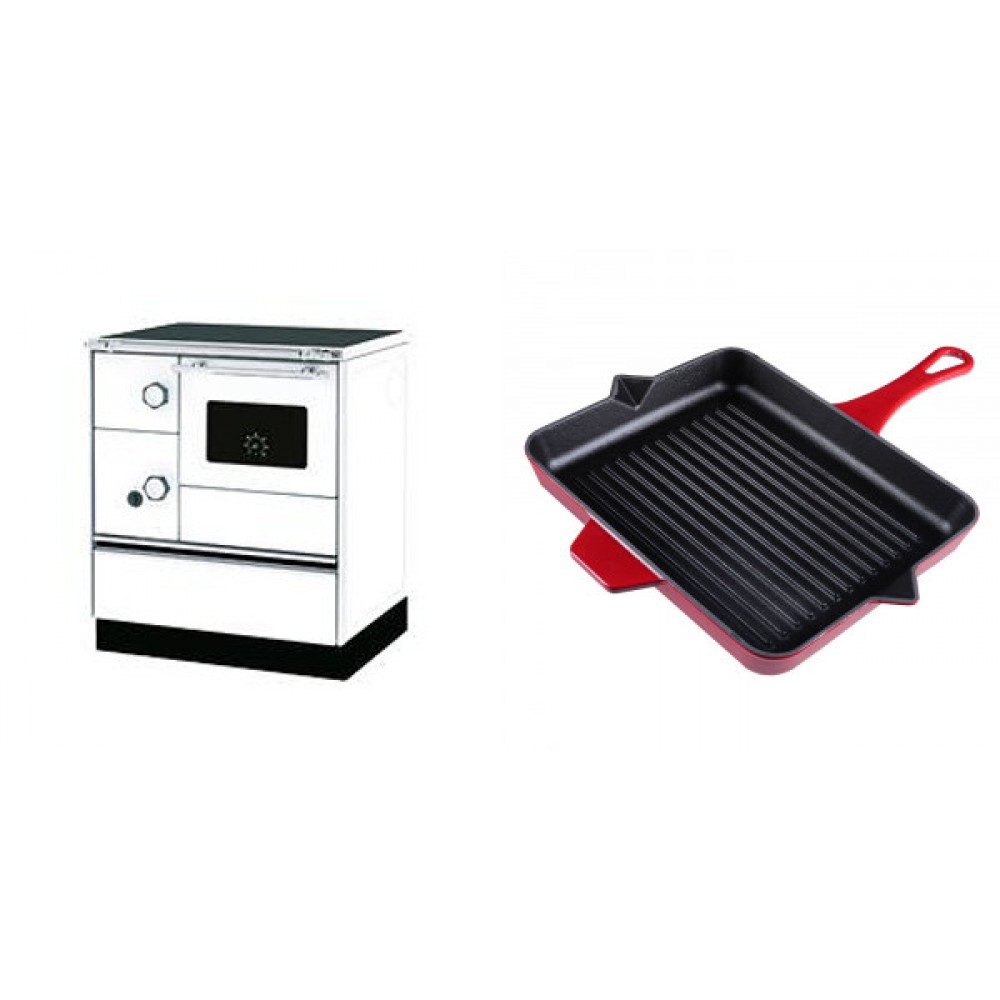 Set Küchenofen Alfa Plam Alfa 70 Favorit, 6kW + Emaillierte grillpfanne Gusseisen Solagio, Rubin, 26x32cm