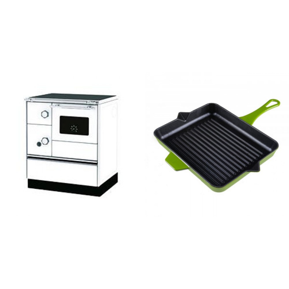 Set Küchenofen Alfa Plam Alfa 70 Favorit, 6kW + Emaillierte grillpfanne Gusseisen Solagio, Bamboo, 26x32cm | Kaminofen - Holzofen mit Backfach | Kaminofen |