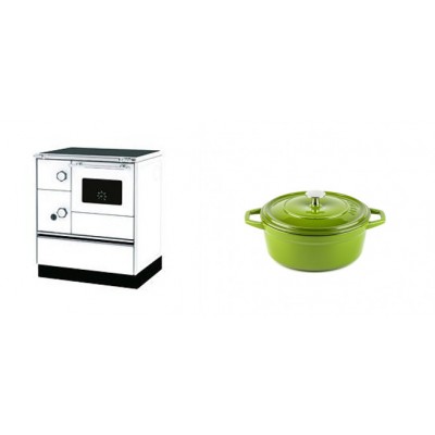 Set Küchenofen Alfa Plam Alfa 70 Favorit, 6kW + Gusseisen Topf Tiefer Solagio, Bamboo, Ф12 - Kaminofen - Holzofen mit Backfach