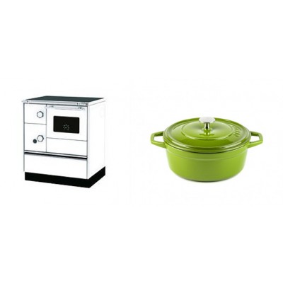 Set Küchenofen Alfa Plam Alfa 70 Favorit, 6kW + Gusseisen Topf Tiefer Solagio, Bamboo, Ф20 - Kaminofen - Holzofen mit Backfach