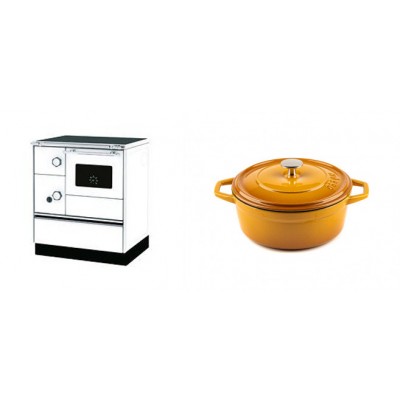 Set Küchenofen Alfa Plam Alfa 70 Favorit, 6kW + Gusseisen Topf Tiefer Solagio, Dijon, Ф20 - Kaminofen - Holzofen mit Backfach