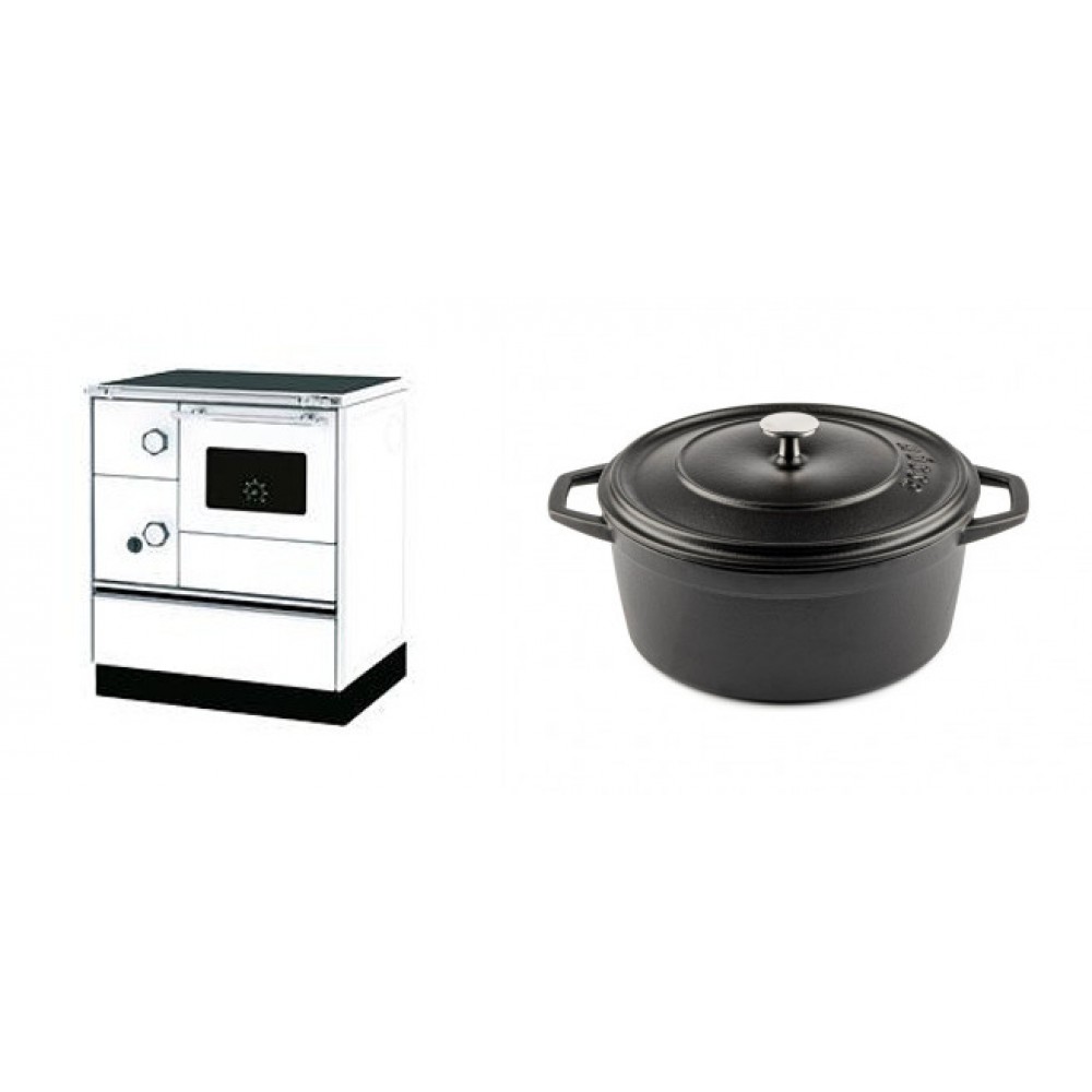 Set Küchenofen Alfa Plam Alfa 70 Favorit, 6kW + Gusseisen Topf Tiefer Solagio, Black Onyx, Ф24