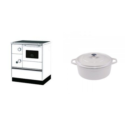 Set Küchenofen Alfa Plam Alfa 70 Favorit, 6kW + Gusseisen Topf Tiefer Solagio, Ivory, Ф20 - Kaminofen - Holzofen mit Backfach