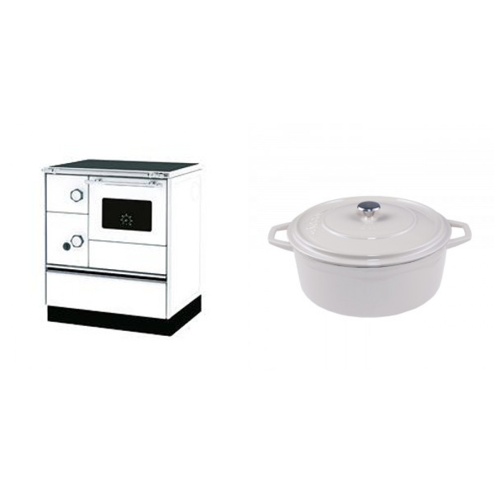 Set Küchenofen Alfa Plam Alfa 70 Favorit, 6kW + Gusseisen Topf Tiefer Solagio, Ivory, Ф24 | Kaminofen - Holzofen mit Backfach | Kaminofen |