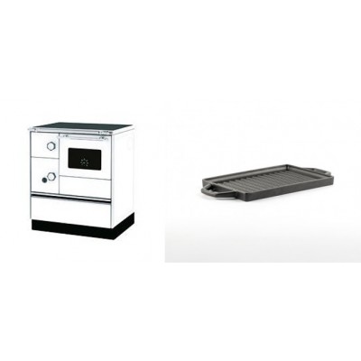 Set Küchenofen Alfa Plam Alfa 70 Favorit, 6kW + Mini-Grillplatte aus Gusseisen Solagio, 15.5x22.5cm - Kaminofen - Holzofen mit Backfach