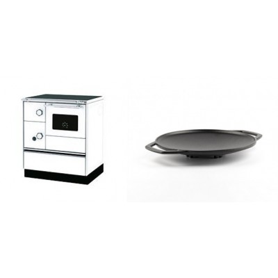 Set Küchenofen Alfa Plam Alfa 70 Favorit, 6kW + Backplatte aus Gusseisen Solagio, Ф28cm - Kaminofen - Holzofen mit Backfach