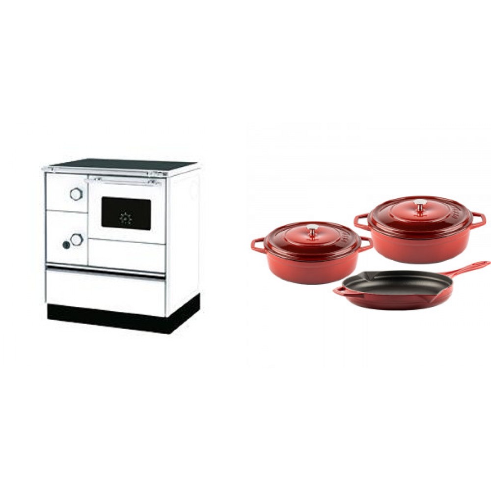 Set Küchenofen Alfa Plam Alfa 70 Favorit, 6kW + Gusseisen Topf Set aus 3 teilen Solagio, Rubin