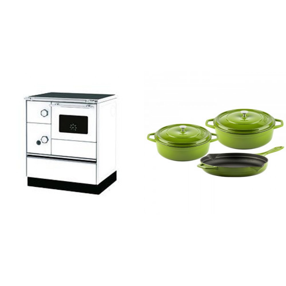 Set Küchenofen Alfa Plam Alfa 70 Favorit, 6kW + Gusseisen Topf Set aus 3 teilen Solagio, Bamboo