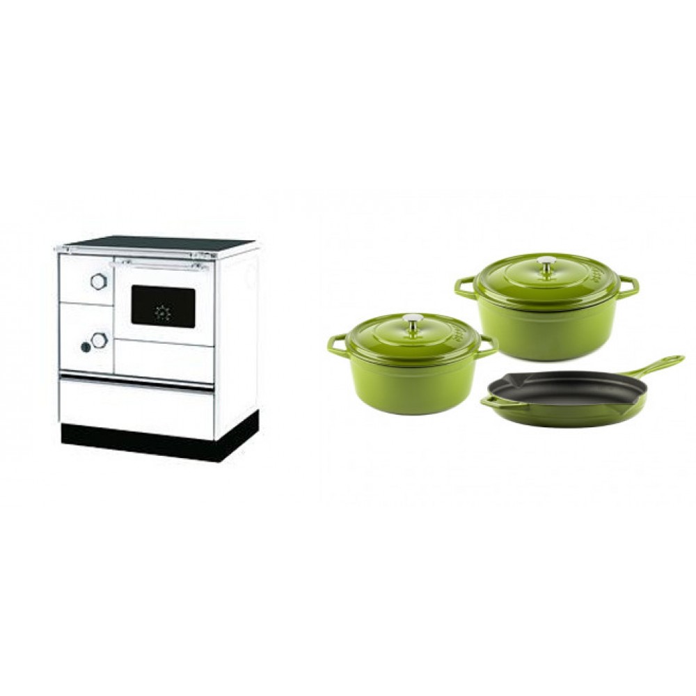 Set Küchenofen Alfa Plam Alfa 70 Favorit, 6kW + Gusseisen Topf Set aus 3 teilen Solagio, Bamboo