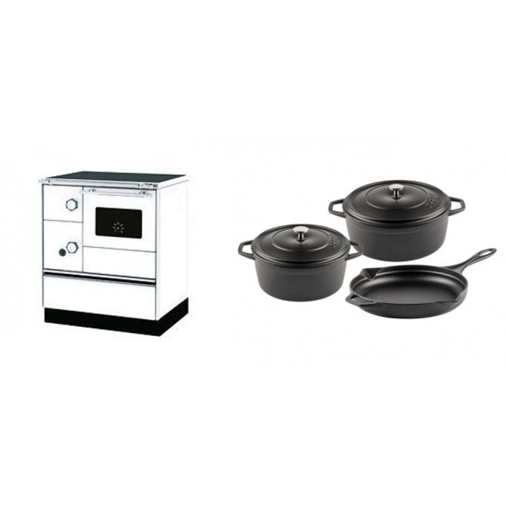 Set Küchenofen Alfa Plam Alfa 70 Favorit, 6kW + Gusseisen Topf Set aus 3 teilen Solagio, Black Onyx