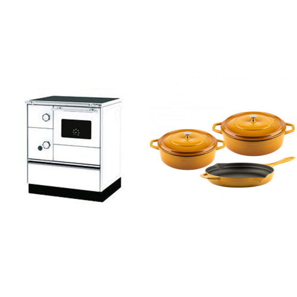 Set Küchenofen Alfa Plam Alfa 70 Favorit, 6kW + Gusseisen Topf Set aus 3 teilen Solagio, Dijon | Kaminofen - Holzofen mit Backfach | Kaminofen |