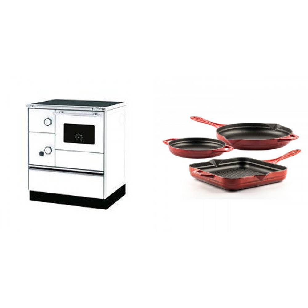 Set Küchenofen Alfa Plam Alfa 70 Favorit, 6kW + Gusseisen Topf Set aus 3 teilen Solagio, Rubin