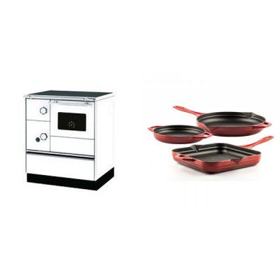 Set Küchenofen Alfa Plam Alfa 70 Favorit, 6kW + Gusseisen Topf Set aus 3 teilen Solagio, Rubin - Kaminofen - Holzofen mit Backfach