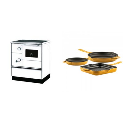 Set Küchenofen Alfa Plam Alfa 70 Favorit, 6kW + Gusseisen Topf Set aus 3 teilen Solagio, Dijon - Kaminofen - Holzofen mit Backfach