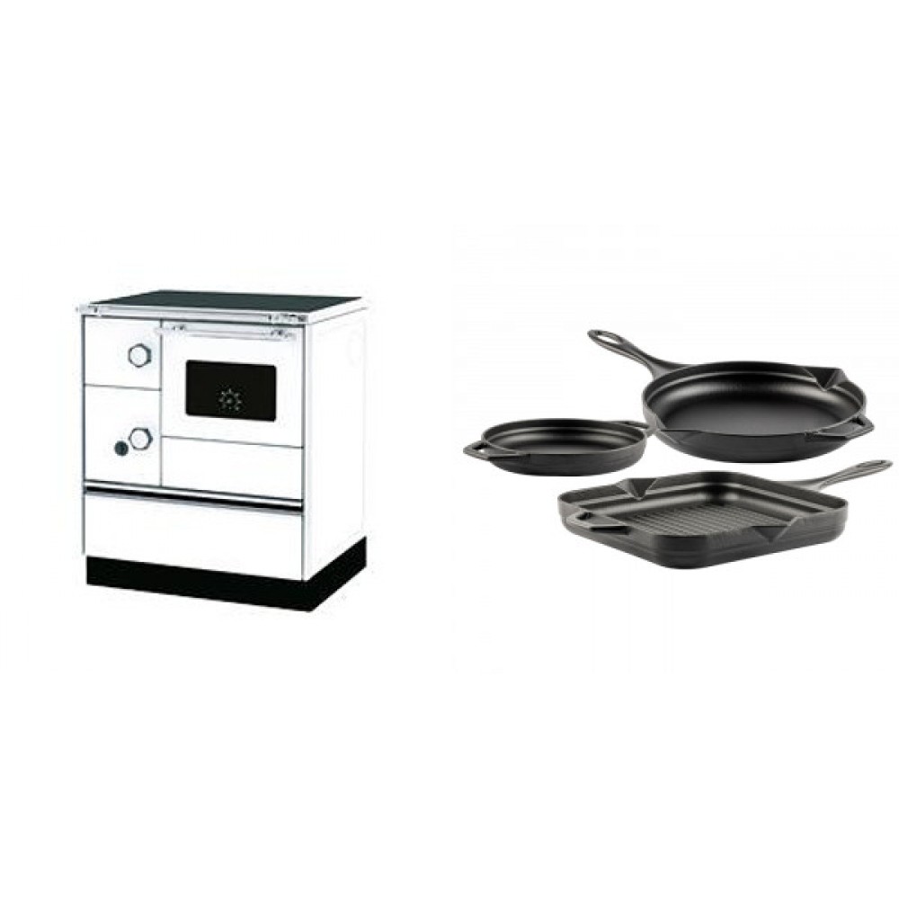 Set Küchenofen Alfa Plam Alfa 70 Favorit, 6kW + Gusseisen Topf Set aus 3 teilen Solagio, Black Onyx