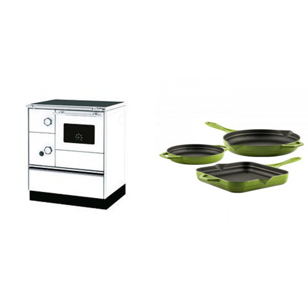 Set Küchenofen Alfa Plam Alfa 70 Favorit, 6kW + Gusseisen Topf Set aus 3 teilen Solagio, Bamboo