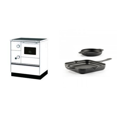 Set Küchenofen Alfa Plam Alfa 70 Favorit, 6kW + Gusseisen Topf Set aus 2 teilen Solagio, Black Onyx - Kaminofen - Holzofen mit Backfach