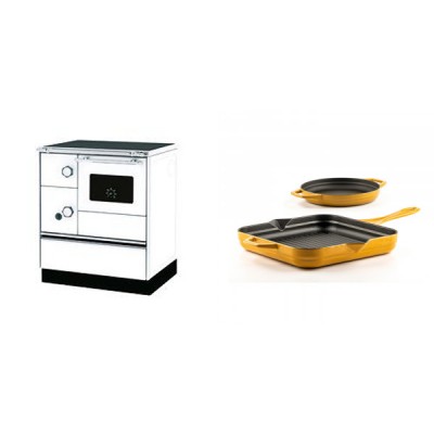 Set Küchenofen Alfa Plam Alfa 70 Favorit, 6kW + Gusseisen Topf Set aus 2 teilen Solagio, Dijon - Kaminofen - Holzofen mit Backfach