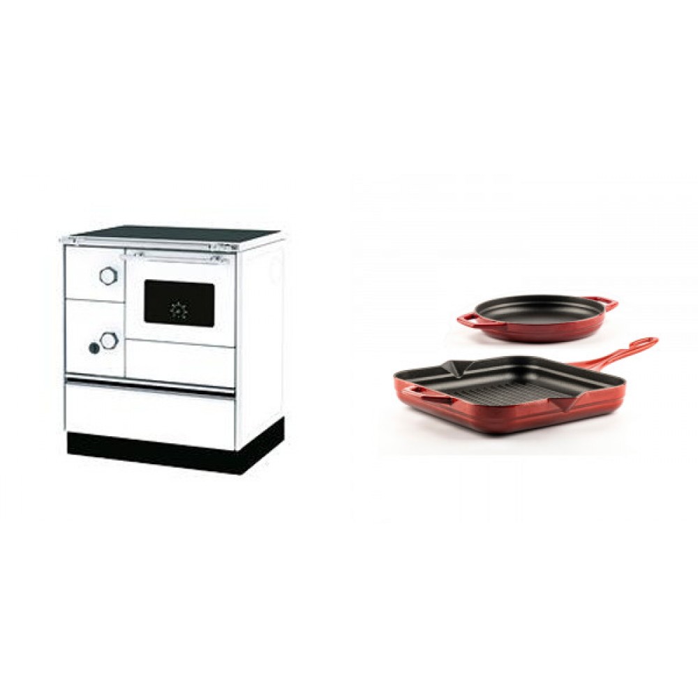 Set Küchenofen Alfa Plam Alfa 70 Favorit, 6kW + Gusseisen Topf Set aus 2 teilen Solagio, Rubin | Kaminofen - Holzofen mit Backfach | Kaminofen |