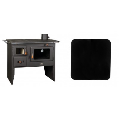 Set Küchenofen / Küchenhexe Prity mit Backofen und Kochplatte, Modell Prity 2P41, Leistung 15.2kW + Funkenschutzplatte Stahl 2mm, Größe 98x98cm - Kaminofen - Holzofen mit Backfach