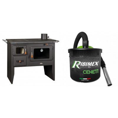 Set Küchenofen / Küchenhexe Prity mit Backofen und Kochplatte, Modell Prity 2P41, Leistung 15.2kW + Elektrischer Aschesauger Ribimex, Modell Cenetì, Fassungsvermögen 15 L - Kaminofen - Holzofen mit Backfach