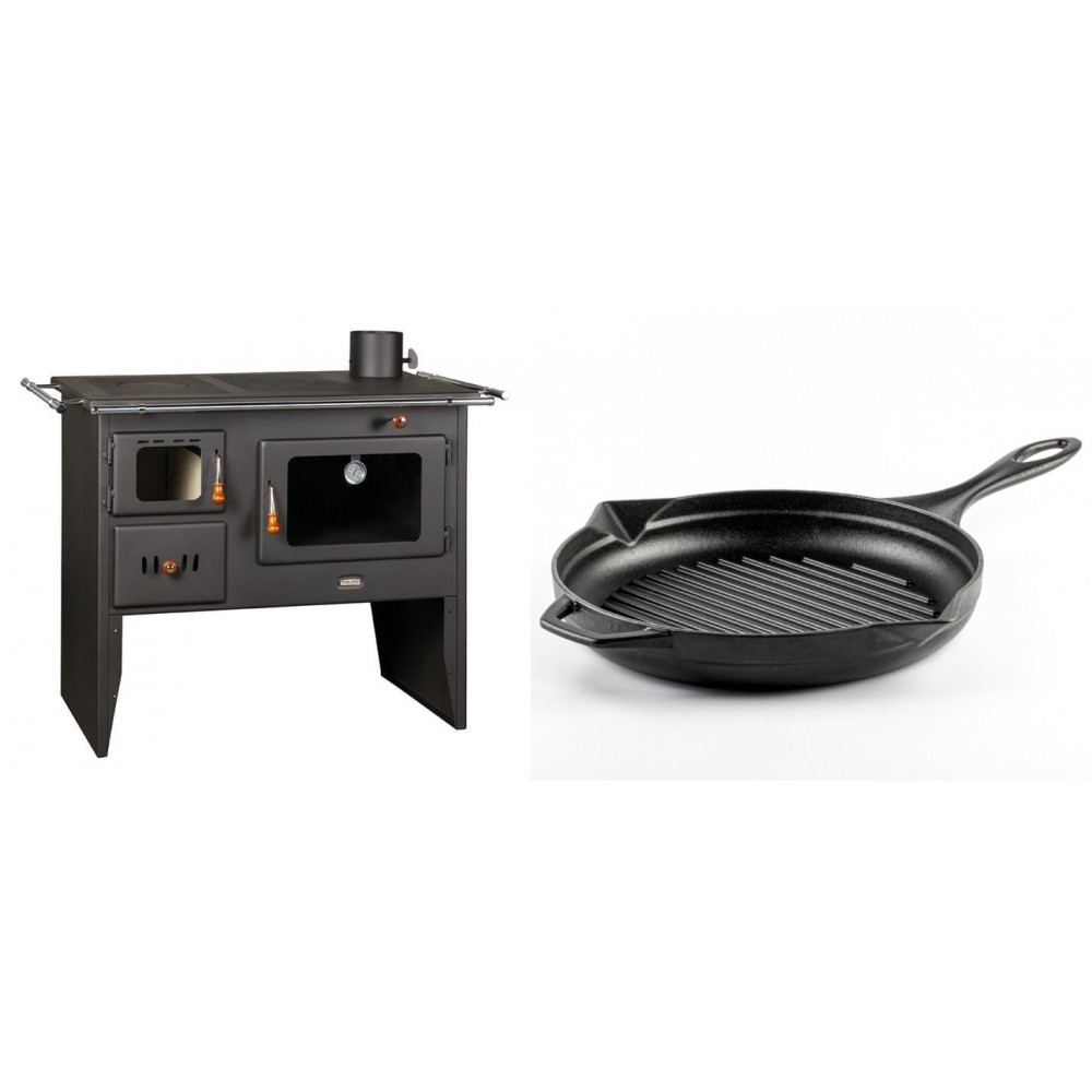 Set Küchenofen / Küchenhexe Prity mit Backofen und Kochplatte, Modell Prity 2P41, Leistung 15.2kW + Emaillierte grillpfanne Gusseisen Solagio, Black Onyx, Ф28cm