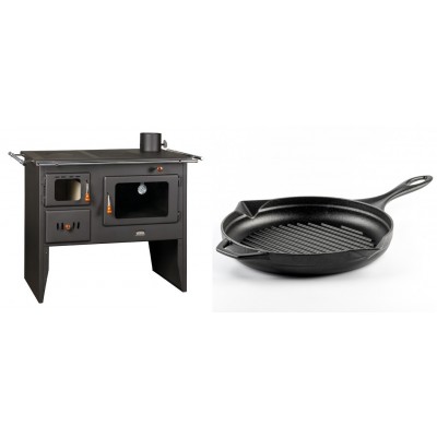 Set Küchenofen / Küchenhexe Prity mit Backofen und Kochplatte, Modell Prity 2P41, Leistung 15.2kW + Emaillierte grillpfanne Gusseisen Solagio, Black Onyx, Ф28cm - Kaminofen - Holzofen mit Backfach
