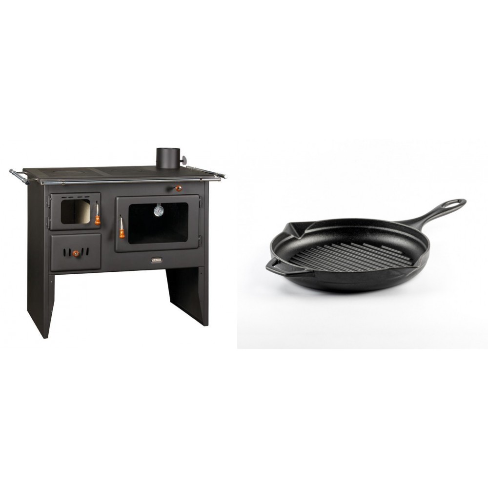 Set Küchenofen / Küchenhexe Prity mit Backofen und Kochplatte, Modell Prity 2P41, Leistung 15.2kW + Emaillierte grillpfanne Gusseisen Solagio, Black Onyx, Ф24cm