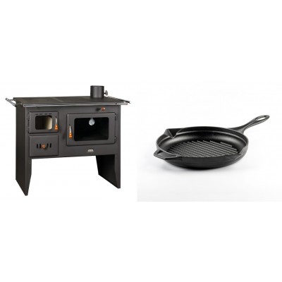 Set Küchenofen / Küchenhexe Prity mit Backofen und Kochplatte, Modell Prity 2P41, Leistung 15.2kW + Emaillierte grillpfanne Gusseisen Solagio, Black Onyx, Ф24cm - Kaminofen - Holzofen mit Backfach