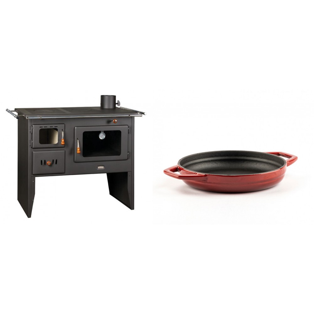 Set Küchenofen / Küchenhexe Prity mit Backofen und Kochplatte, Modell Prity 2P41, Leistung 15.2kW + Emaillierte gusseisenpfanne mit zwei Griffen Solagio, Rubin, Ф19cm