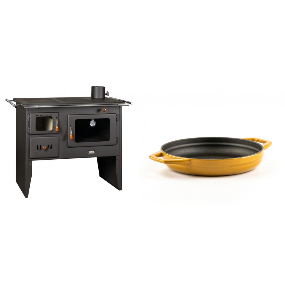 Set Küchenofen / Küchenhexe Prity mit Backofen und Kochplatte, Modell Prity 2P41, Leistung 15.2kW + Emaillierte gusseisenpfanne mit zwei Griffen Solagio, Dijon, Ф19cm