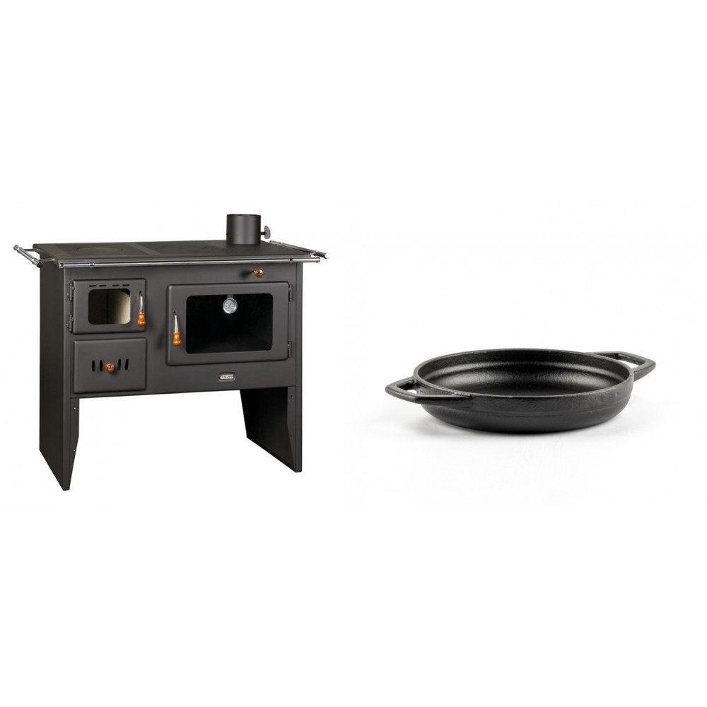 Set Küchenofen / Küchenhexe Prity mit Backofen und Kochplatte, Modell Prity 2P41, Leistung 15.2kW + Emaillierte gusseisenpfanne mit zwei Griffen Solagio, Black Onyx, Ф16cm