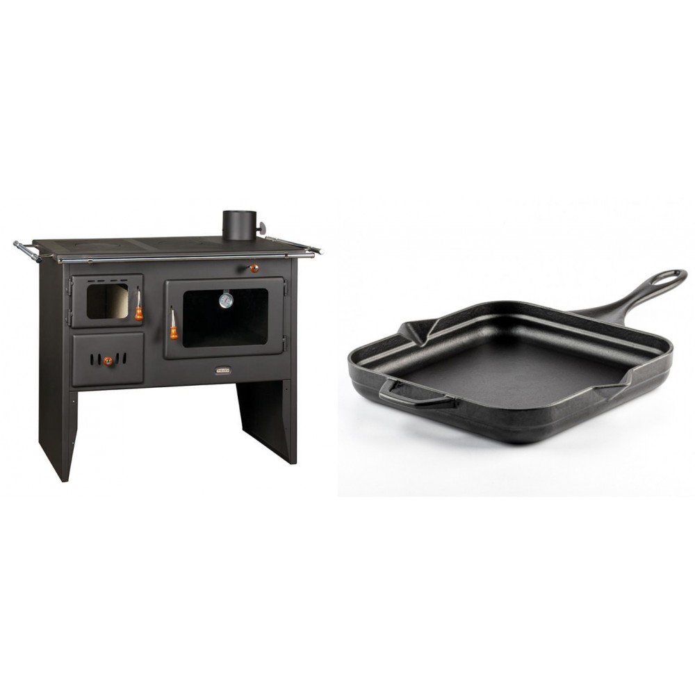 Set Küchenofen / Küchenhexe Prity mit Backofen und Kochplatte, Modell Prity 2P41, Leistung 15.2kW + Emaillierte Gusseisenpfanne Solagio, Black Onyx, 28x28cm