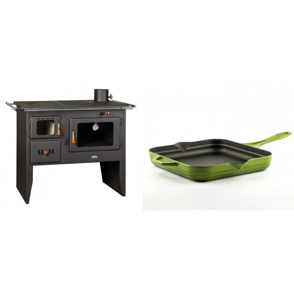 Set Küchenofen / Küchenhexe Prity mit Backofen und Kochplatte, Modell Prity 2P41, Leistung 15.2kW + Emaillierte Gusseisenpfanne Solagio, Bamboo, 28x28cm | Kaminofen - Holzofen mit Backfach | Kaminofen |