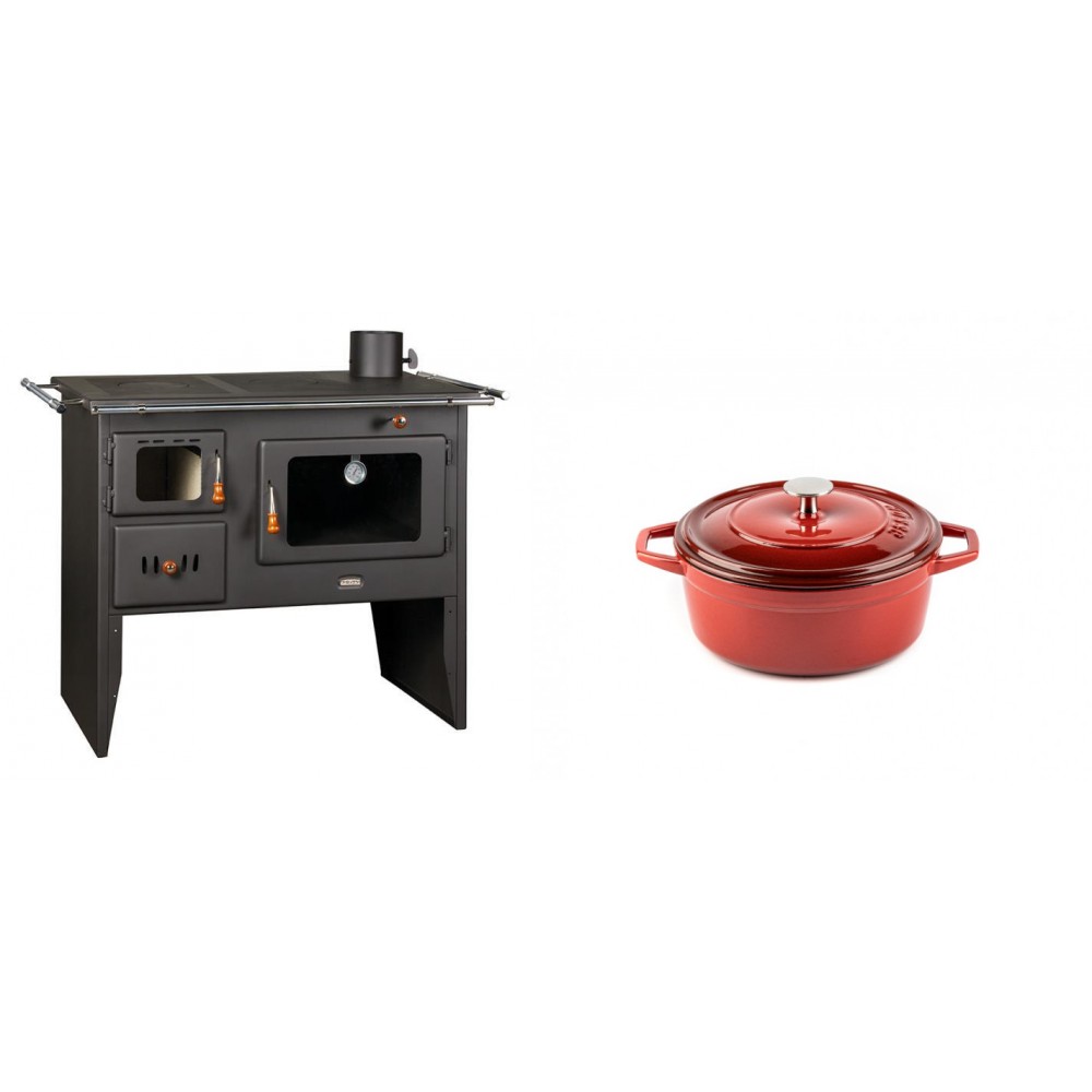 Set Küchenofen / Küchenhexe Prity mit Backofen und Kochplatte, Modell Prity 2P41, Leistung 15.2kW + Gusseisen Topf Tiefer Solagio, Rubin, Ф12