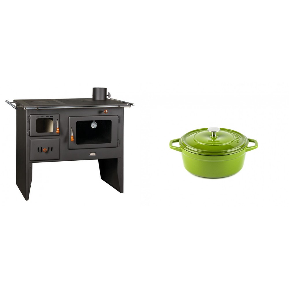 Set Küchenofen / Küchenhexe Prity mit Backofen und Kochplatte, Modell Prity 2P41, Leistung 15.2kW + Gusseisen Topf Tiefer Solagio, Bamboo, Ф12