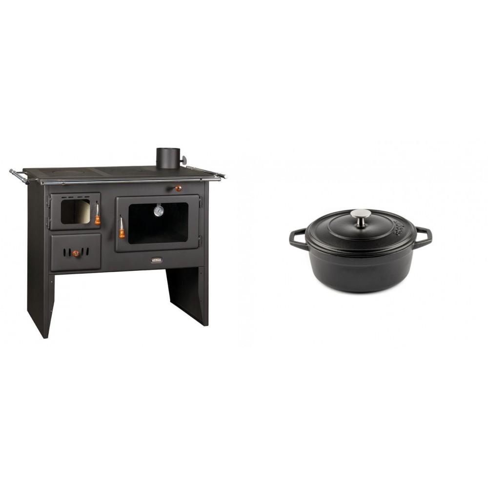 Set Küchenofen / Küchenhexe Prity mit Backofen und Kochplatte, Modell Prity 2P41, Leistung 15.2kW + Gusseisen Topf Tiefer Solagio, Black Onyx, Ф12
