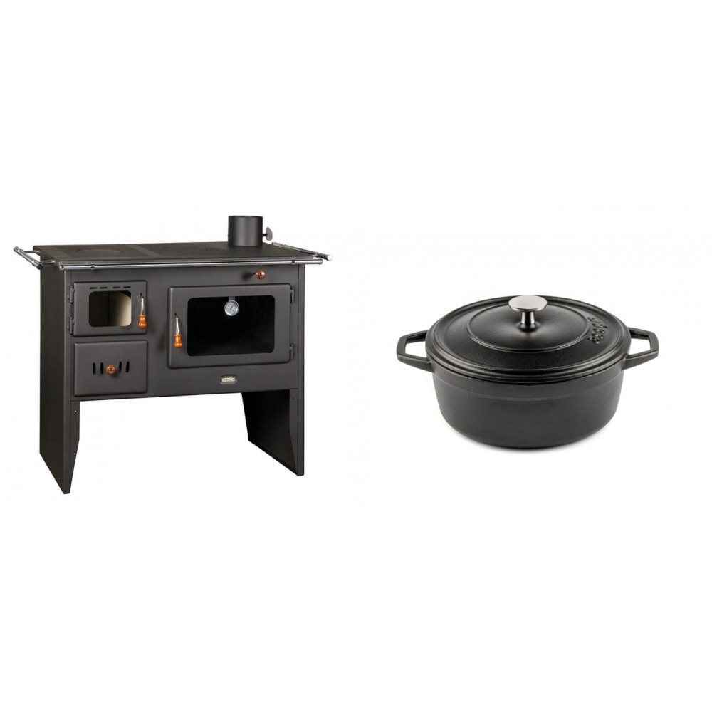 Set Küchenofen / Küchenhexe Prity mit Backofen und Kochplatte, Modell Prity 2P41, Leistung 15.2kW + Gusseisen Topf Tiefer Solagio, Black Onyx, Ф20
